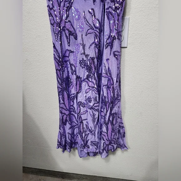 Lulus Shimmering Icon Lavender Sequin Lace-Up Strapless Maxi Dress M Party Prom - Picture 8 of 12